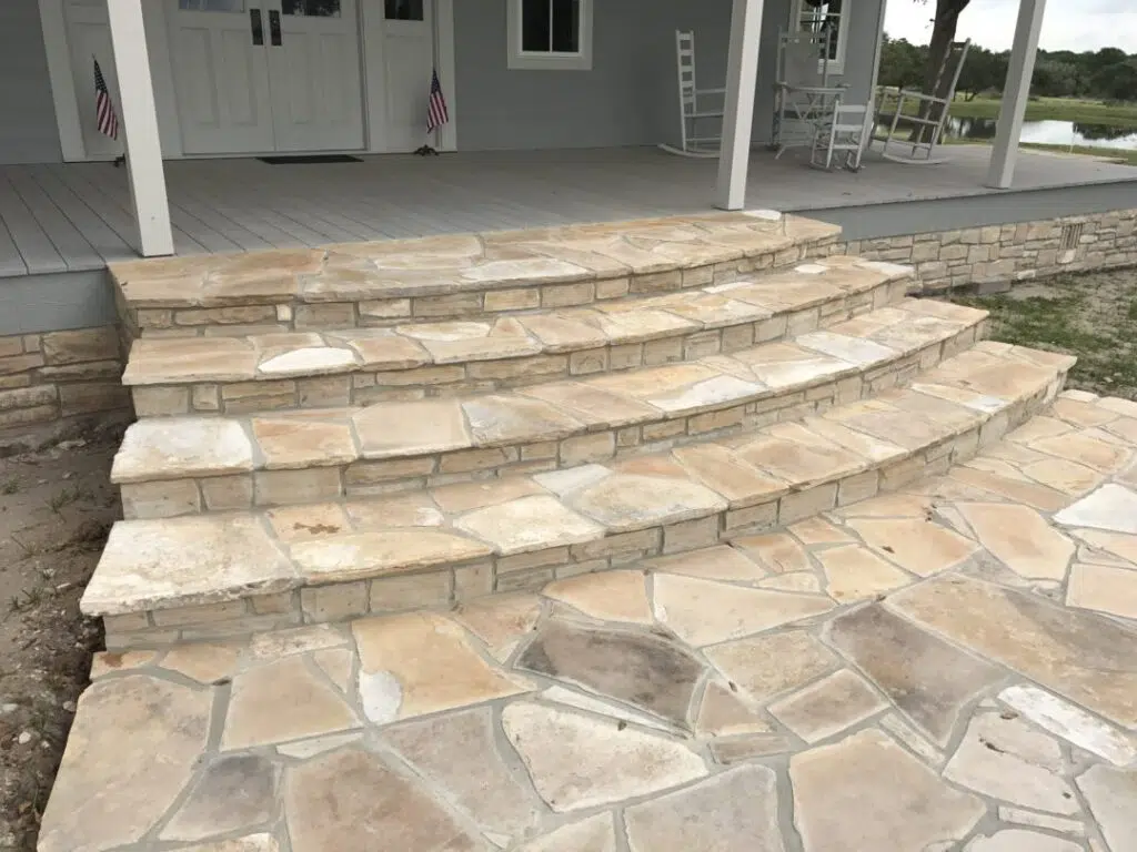 Flagstone steps and chopped stone foundation Buy natural flagstone at LeRoy Schroeder for steps and sidewalks.